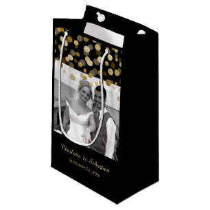 Wedding Gold Faux Glitter Dots Custom Small Gift Bag