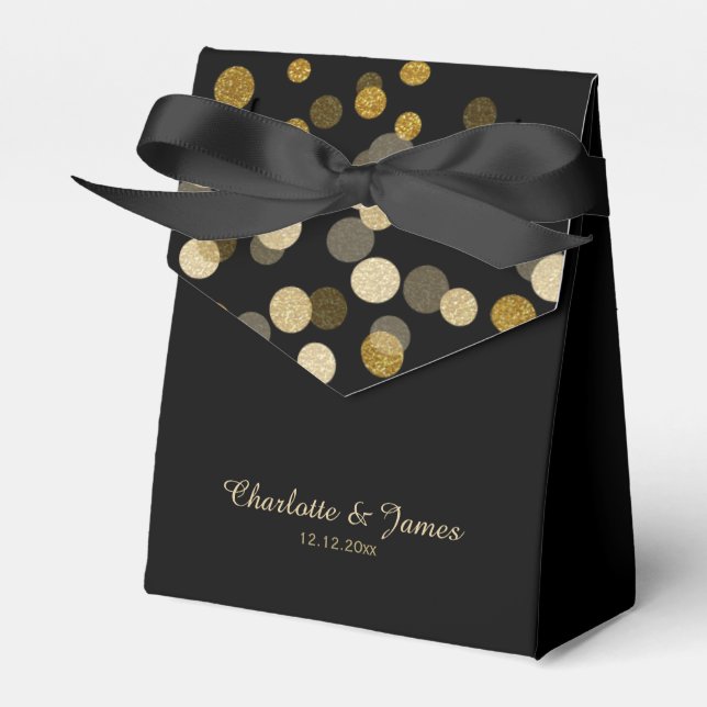 Wedding Gold Faux Glitter Dots Favor Box (Front Side)