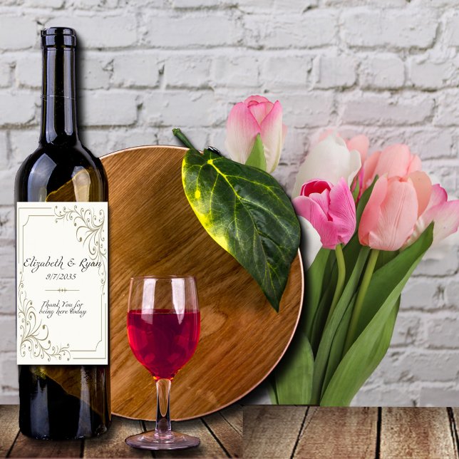 Wedding Gold Filigree Ivory Elegant Wine Label (Creator Uploaded)