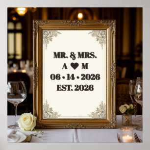 Wedding Gold Floral Frame Poster