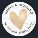 Wedding Gold Foil Heart Personalized Classic Round Sticker<br><div class="desc">Beautiful hand drawn heart in gold foil texture for your personalized wedding stickers</div>