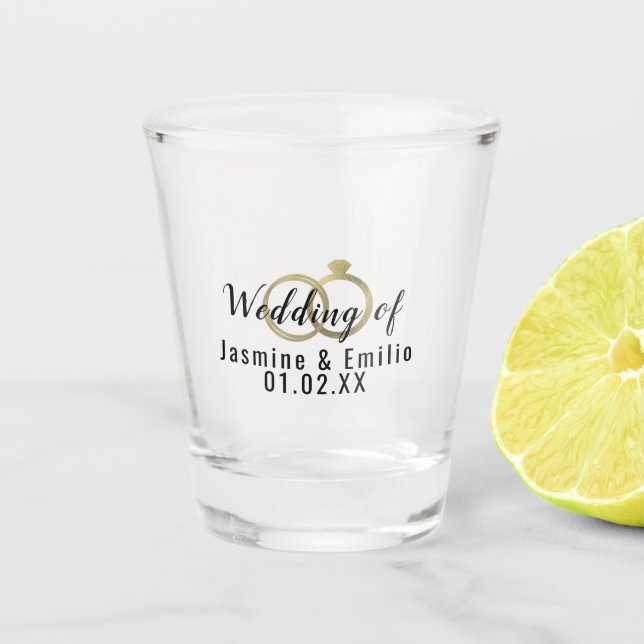 Wedding Gold Foil Ring Logo Couples Name Shot Glass (Front)