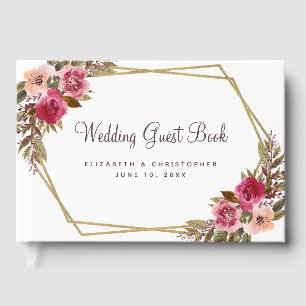 Wedding Gold Frame Watercolor Chic Floral Elegant Guest Book