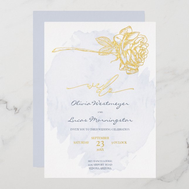 WEDDING  | Gold Gilded Rose on Dusty Blue (Front/Back)