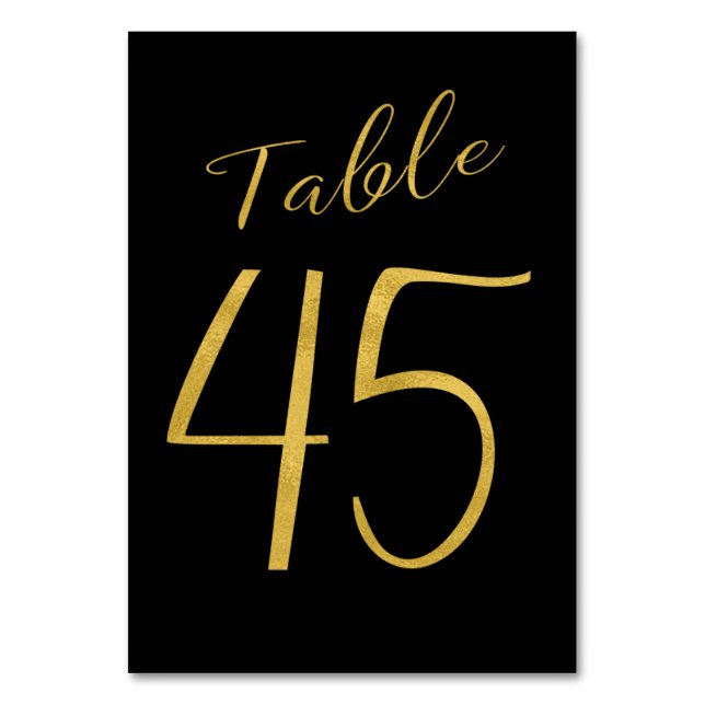 Wedding gold glitter black elegant table number (Front)