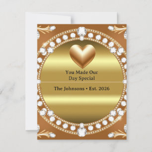 💍 Wedding Gold Heart Monogram Style 🌹 RSVP Card
