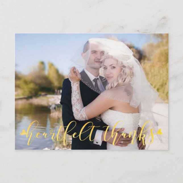 Wedding Gold HEARTFELT THANKS Front/Back Photos Postcard (Front)