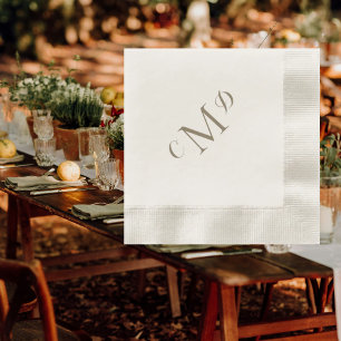 Wedding Gold Mixed Monogram Cream Coined Cocktail Napkin