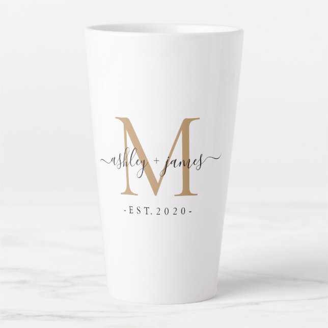 Wedding Gold Monogram Names Year Est  Latte Mug (Front)