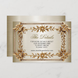 Wedding Gold Ornate Rectangle Dimond Flowers Shiny Enclosure Card