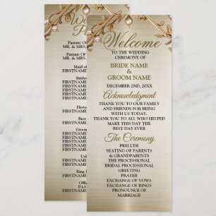 Wedding Gold Ornate Rectangle Dimond Flowers Shiny Program