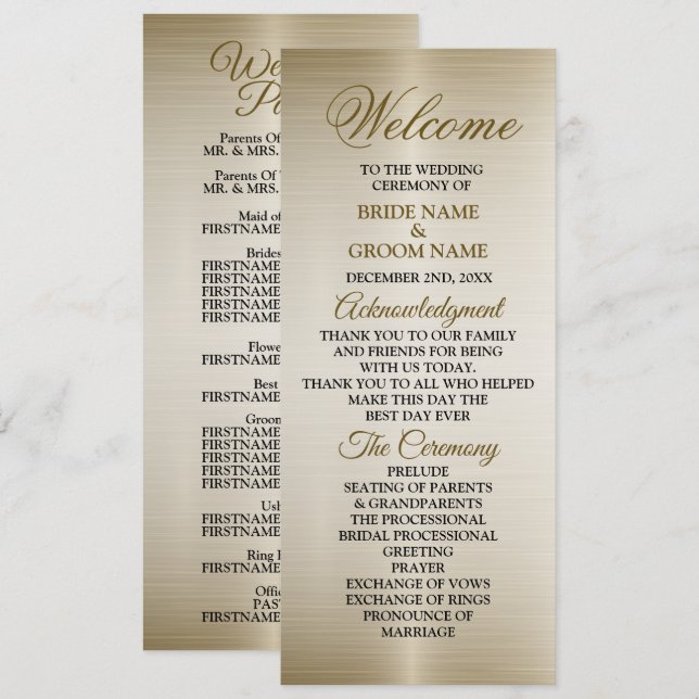 Wedding Gold Ornate Rectangle Dimond Flowers Shiny Program (Front/Back)