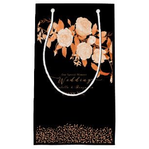Wedding Gold Rose Black Small Gift Bag