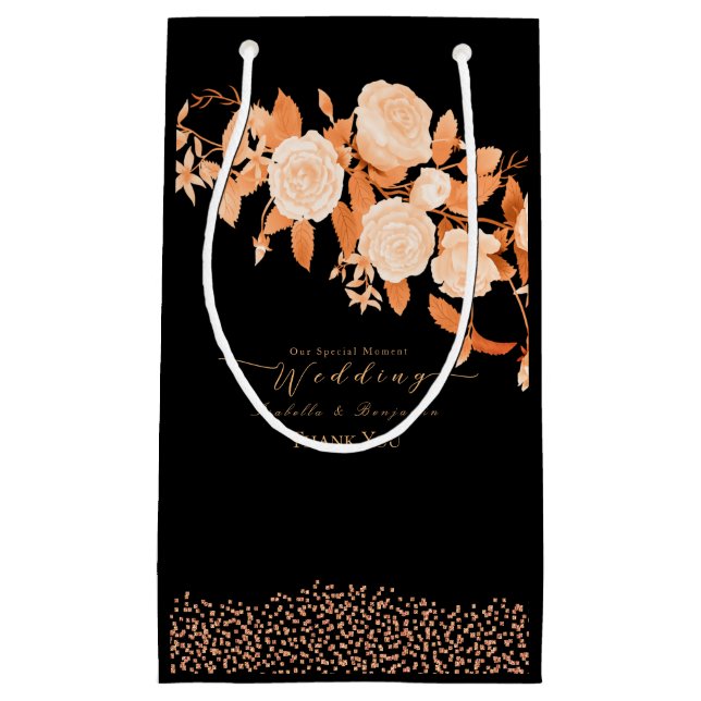 Wedding Gold Rose Black  Small Gift Bag (Front)