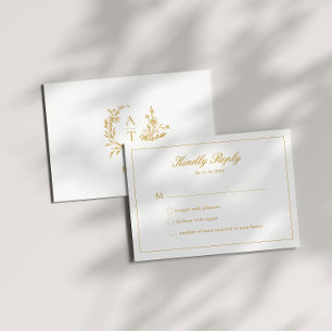 Wedding Gold Script Crest Monogram RSVP Card