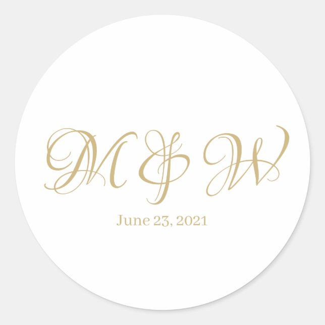 Wedding gold script monogram elegant custom classic round sticker (Front)