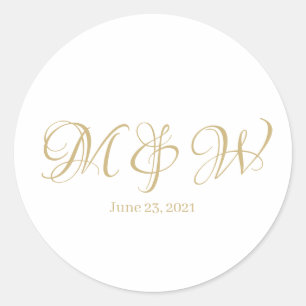 Wedding gold script monogram elegant custom classic round sticker
