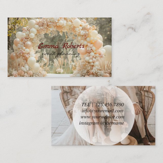 Wedding gold, silver and white balloons business card (Front/Back)