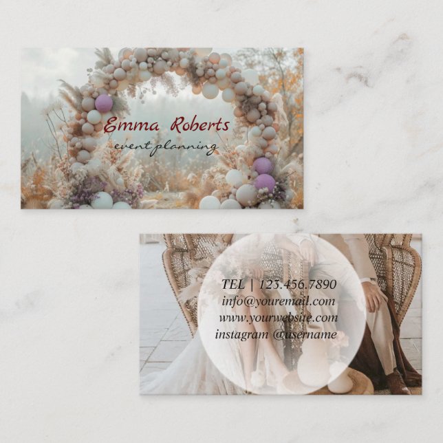 Wedding gold, silver and white balloons business card (Front/Back)