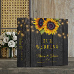 Wedding gold sunflower personalized album binder<br><div class="desc">Rustic country sunflower wedding binder featuring strings of twinkle lights and big sunflowers on a dark brown barn wood background. It can be a beautiful gift for the newlyweds.</div>