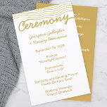 Wedding Gold White Wavy Lines Elegant Minimalist<br><div class="desc">Celebrate your wedding with these eye-catching minimalist modern ceremony program cards in gold and white (the gold colour is printed on the cards). With a wavy line theme,  these stylish,  formal cards are simply beautiful. Through the template fields,  personalize with your wedding details.</div>