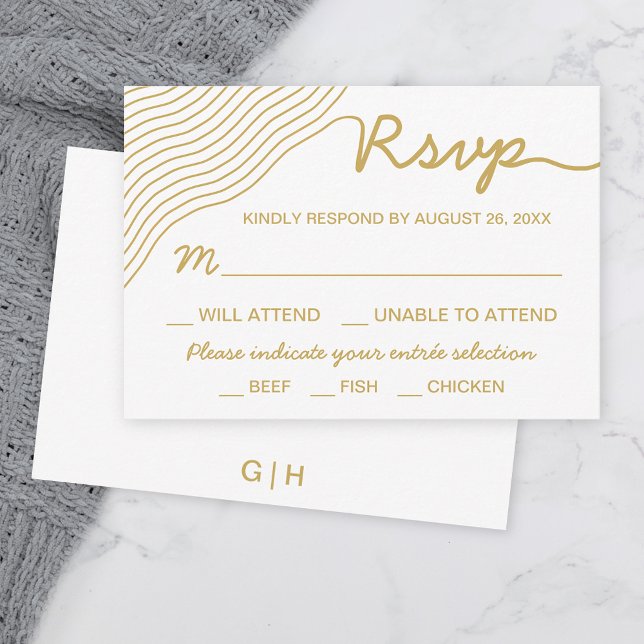 Wedding Gold White Wavy Lines Elegant Minimalist RSVP Card (Creator Uploaded)