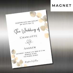 Wedding golden eucalyptus white gold luxury magnetic invitation