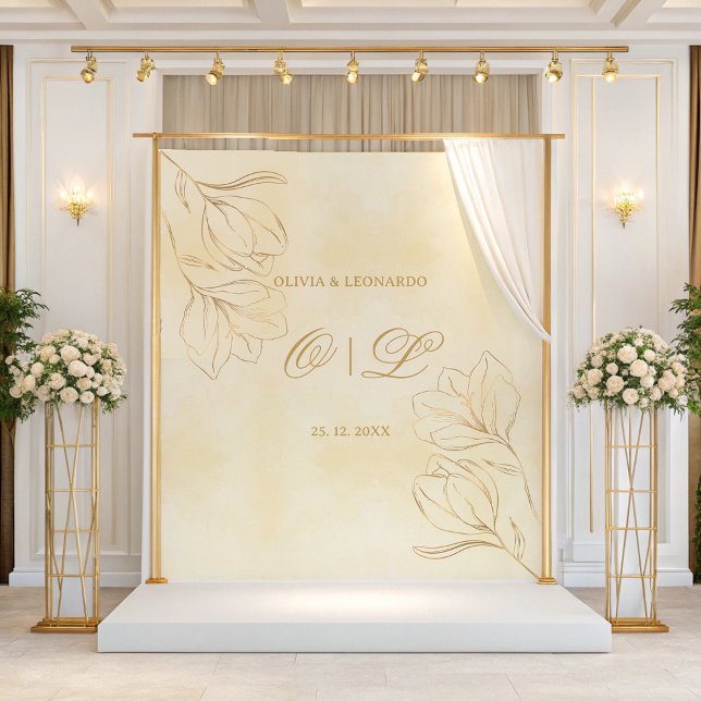 Wedding Golden Floral On Cream Background Backdrop Tapestry (Creator Uploaded)