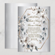 Wedding Golden Frame White Flowers Watercolor