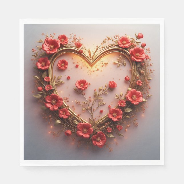 Wedding Golden Heart Frame Napkin (Front)