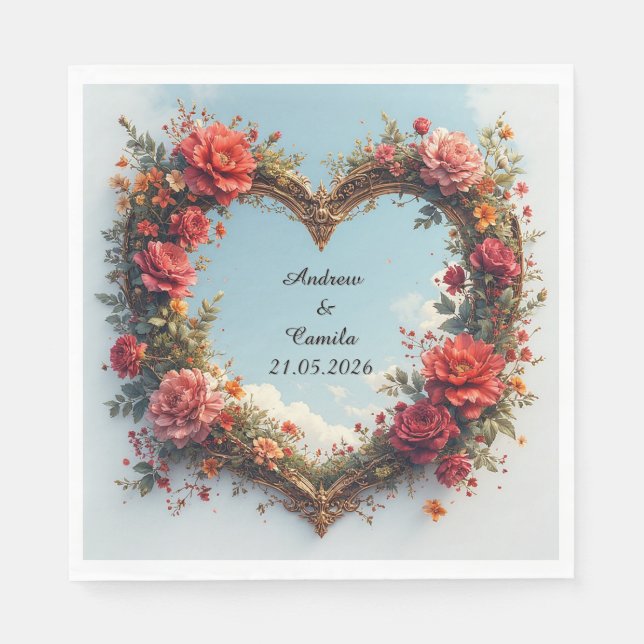 Wedding Golden Heart Frame Napkin (Front)