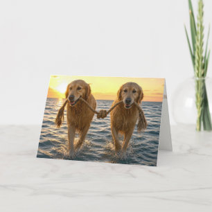 Wedding Golden Retrievers with Knotted Rope Card