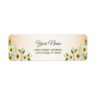Wedding Golden White Floral Peach Return Address
