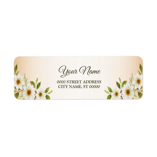 Wedding Golden White Floral Peach Return Address (Front)