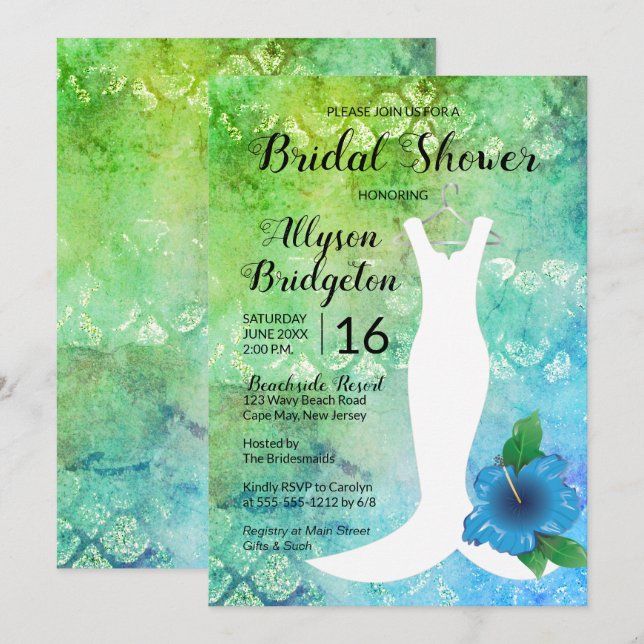 Wedding Gown Beach Themed Bridal Shower Invitation (Front/Back)