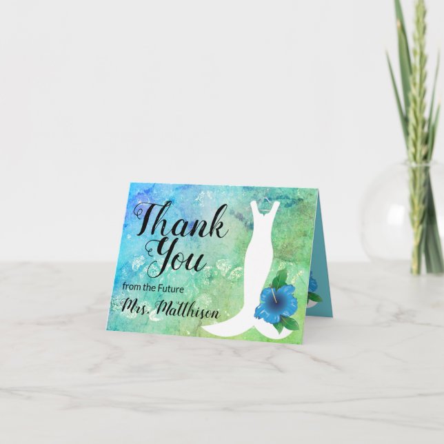 Wedding Gown Beach Themed Bridal Thank You (Front)