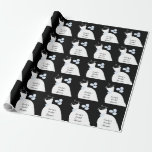 Wedding Gown Blue 'Bridal Shower' black Wrapping Paper<br><div class="desc">Pretty bridal themed wrapping paper in shades of blue featuring a stylised wedding gown and flowers on a black background. A customizable design for you to personalise with your own text,  pictures and ideas.</div>