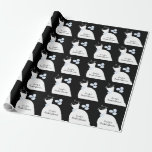Wedding Gown Blue 'Bridal Shower' black Wrapping Paper<br><div class="desc">Pretty bridal themed wrapping paper in shades of blue featuring a stylised wedding gown and flowers on a black background. A customizable design for you to personalise with your own text,  pictures and ideas.</div>