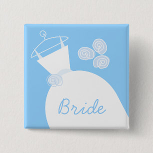 Wedding Gown Blue 'Bride' black 2 Inch Square Button