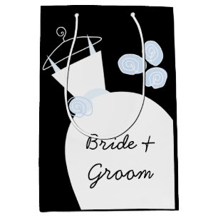 Wedding Gown Blue Bride & Groom black medium Medium Gift Bag