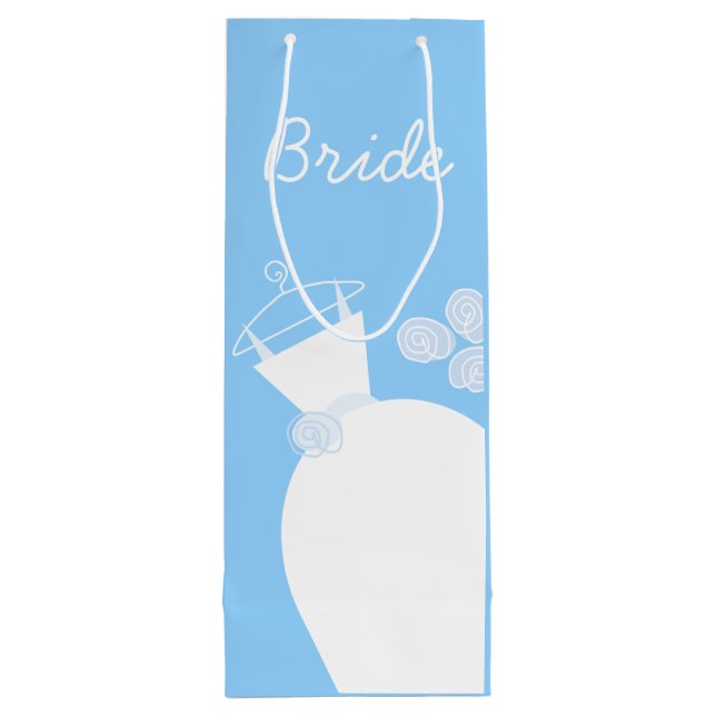 Wedding Gown Blue Bride wine Gift Bag (Back)