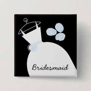 Wedding Gown Blue 'Bridesmaid' black square 2 Inch Square Button