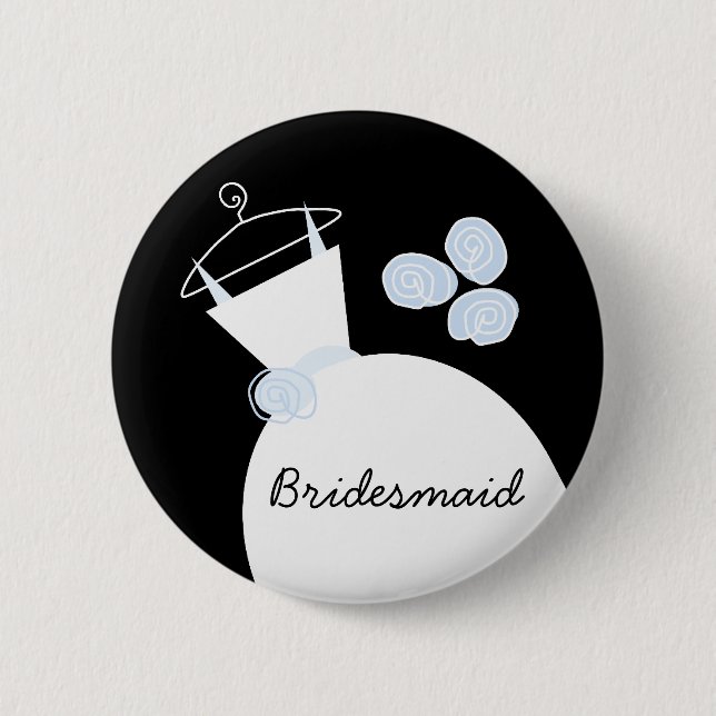 Wedding Gown Blue 'Bridesmaid' button black (Front)