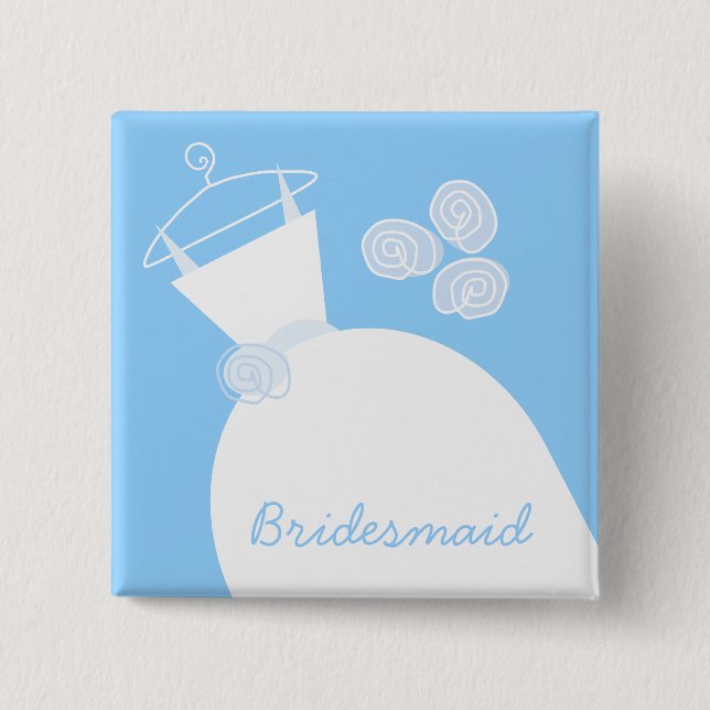 Wedding Gown Blue 'Bridesmaid' square 2 Inch Square Button (Front)