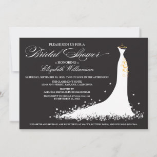 Wedding Gown Bridal Party Invitation (ebony)