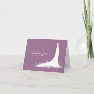 Wedding Gown Bridal Shower Thank You Card (purple)