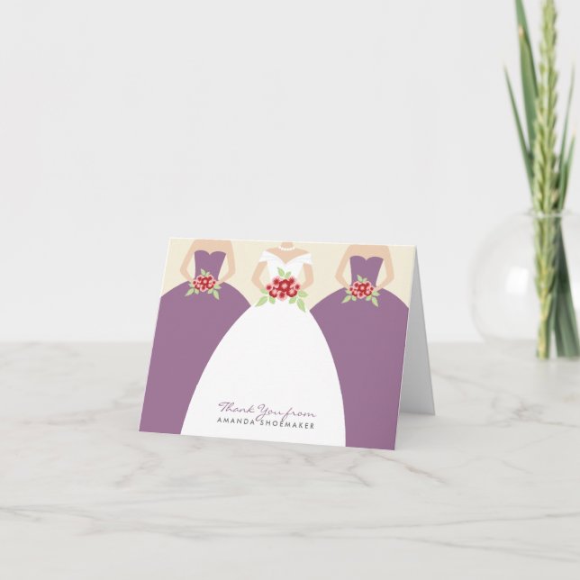 Wedding Gown Bridal Shower Thank You Card (purple) (Front)