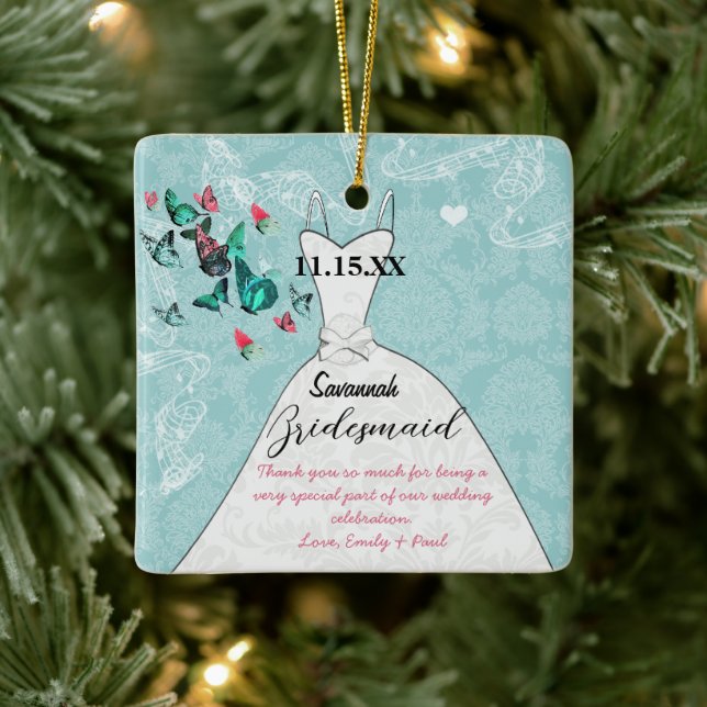 Wedding Gown Bridesmaid Butterfly Choose Colour Ceramic Ornament (Tree)