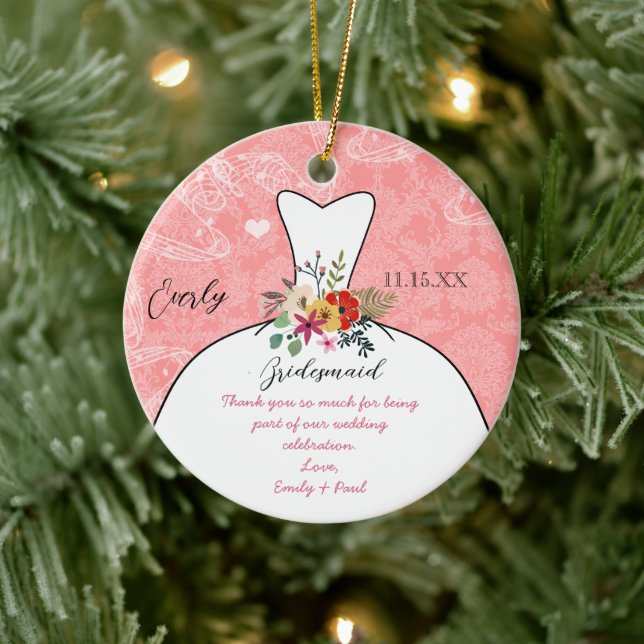 Wedding Gown Bridesmaid Wedding- You Choose Colour Ceramic Ornament (Tree)