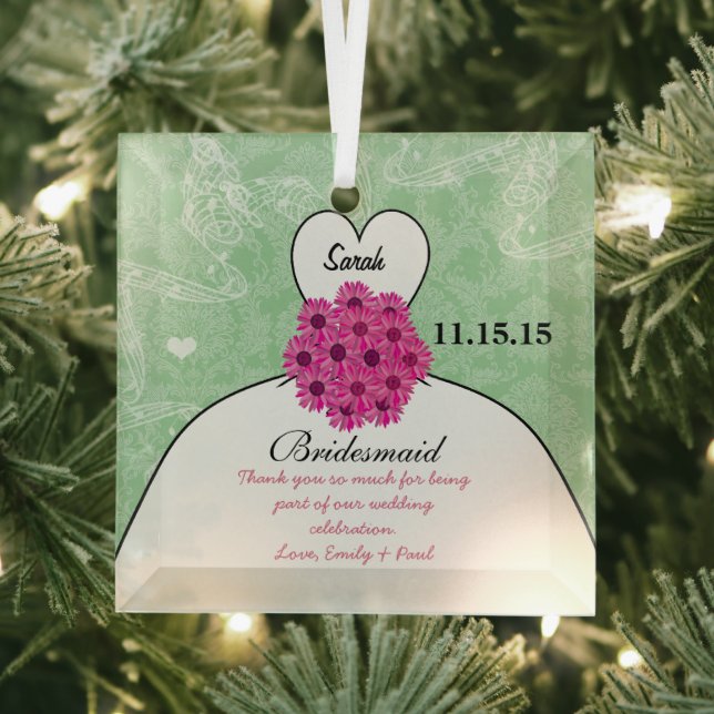 Wedding Gown Bridesmaid Wedding- You Choose Colour Glass Ornament (Insitu)